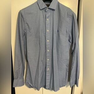 Ralph Lauren Blue Micro Check Button Down Shirt, Large Slim Fit